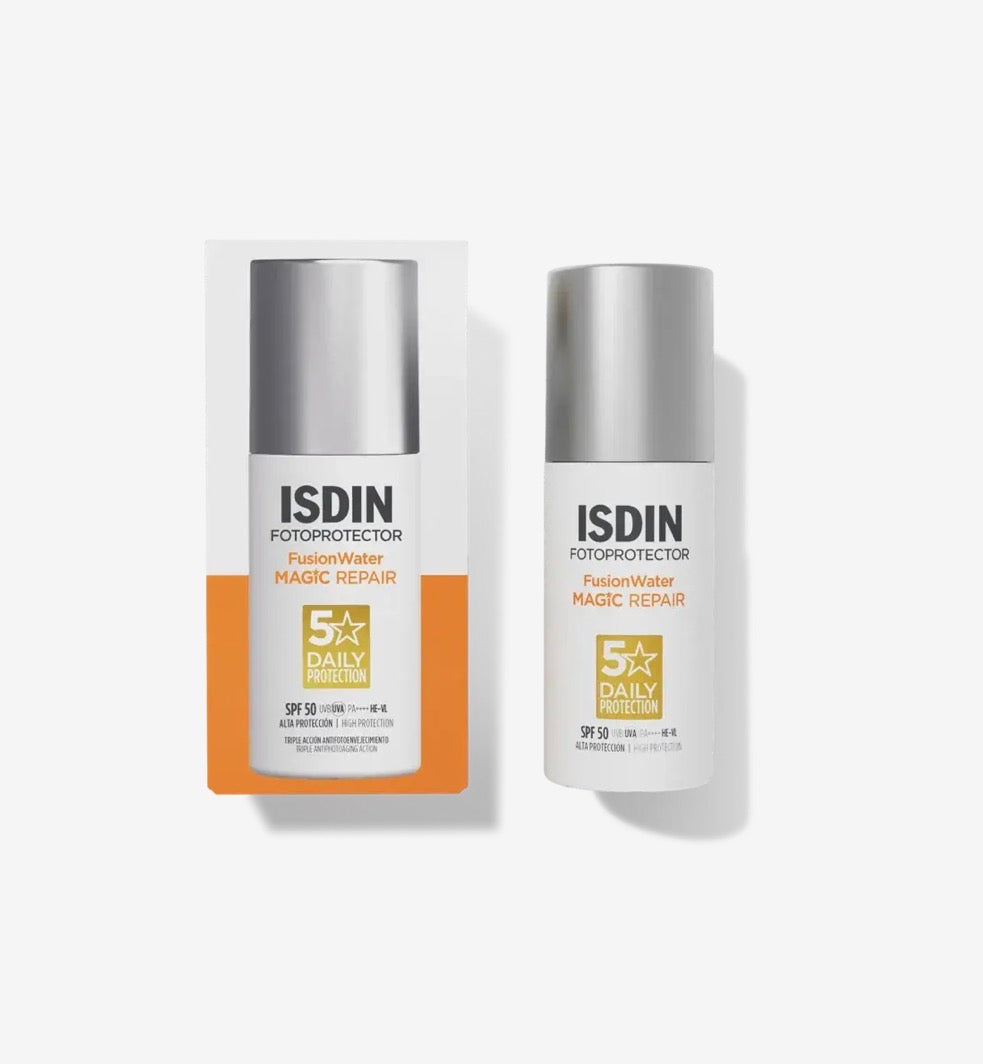 Isdin FOTOPROTECTOR Fusion Water MAGIC Repair SPF 50Protector solar facial de uso diario con triple acción anti-edad