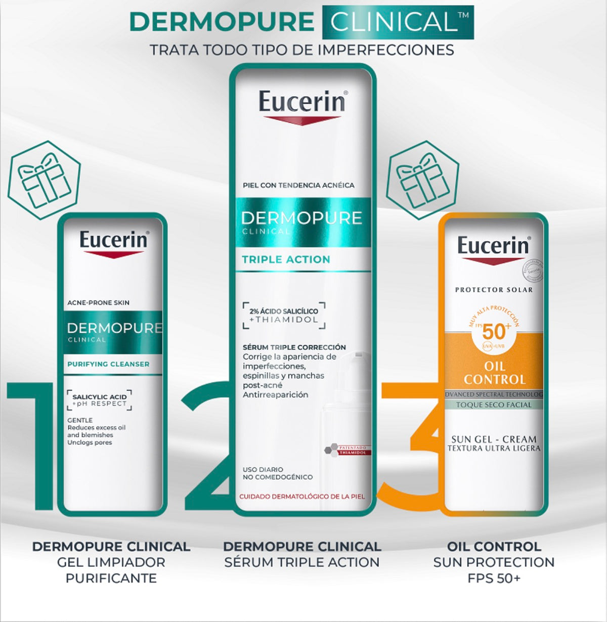 Eucerin DermoPure Clinical Pack Triple Action + Gel Limpiador + Oil Control FPS 50+
