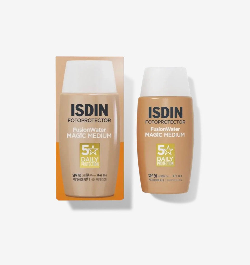 Isdin FOTOPROTECTOR
Fusion Water MAGIC Medium SPF 50
Protector solar facial de uso diario ultraligero con color
