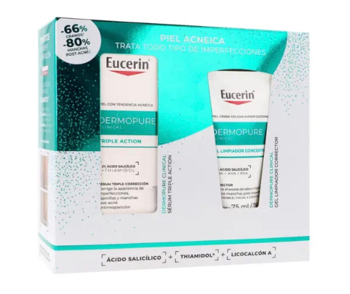 Eucerin Cofre Dermopure Piel Acneica ( Serum Triple Accion 40 Ml + Gel Limpiador Corrector 75ml)