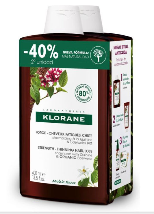 KLORANE Champú a la Quinina 400ml+400ml
