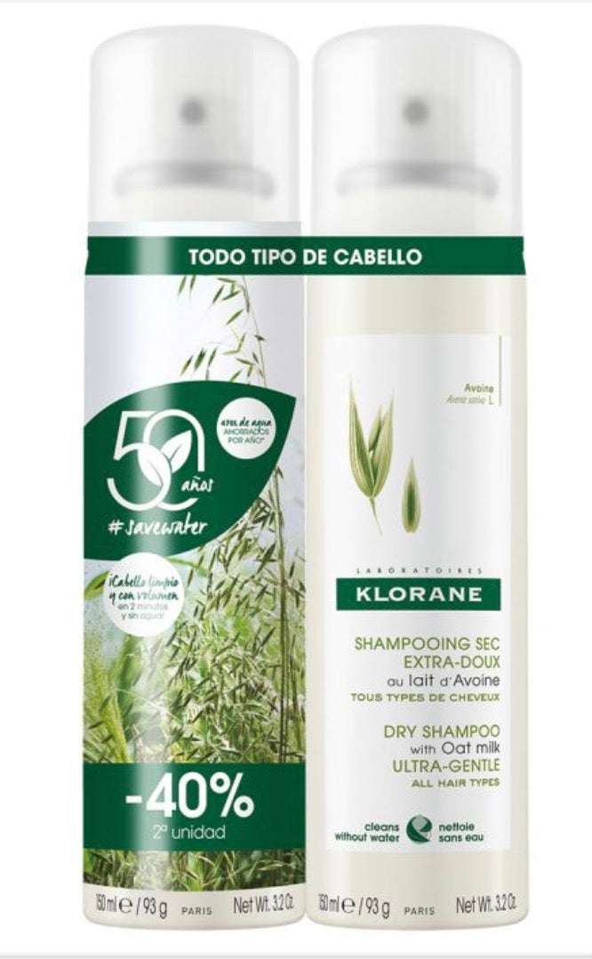 KLORANE Champú Seco a la Leche de Avena duplo