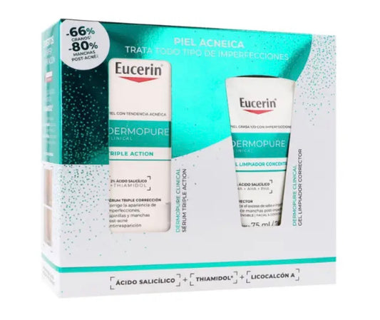 Eucerin Cofre Dermopure Piel Acneica ( Serum Triple Accion 40 Ml + Gel Limpiador Corrector 75ml)
