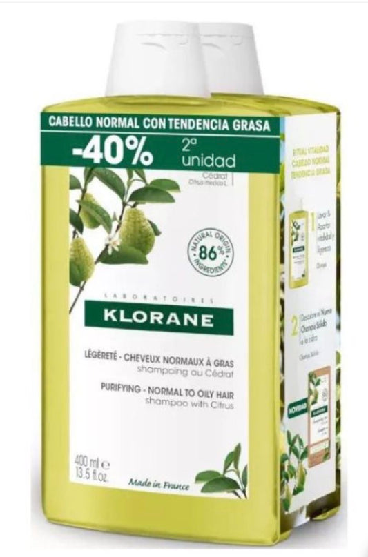 KLORANE Champú de Cédrat 2x400ml